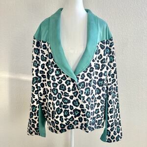 Crazy Train Leopard Cardigan 3XL Teal Button Front Western Boutique Sweater